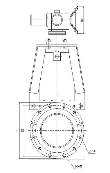 電動(dòng)法蘭式無(wú)隙閘閥結構示意圖