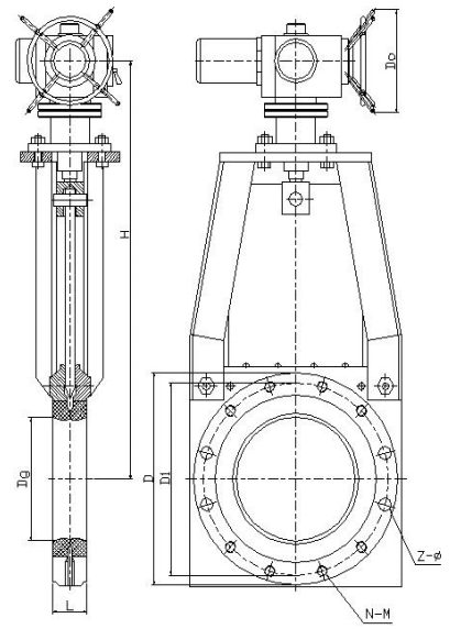 對夾式電動(dòng)無(wú)隙閘閥結構示意圖