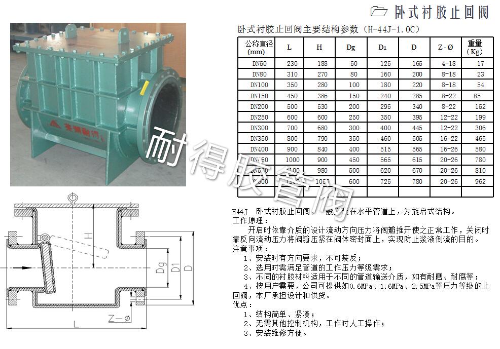 臥式襯膠止回閥圖片和相關(guān)參數